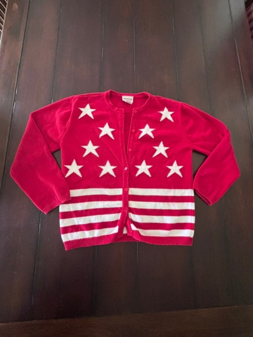 Crystal Kobe USA Flag Cardigan Sweater Medium Patriotic Cotton Vintage